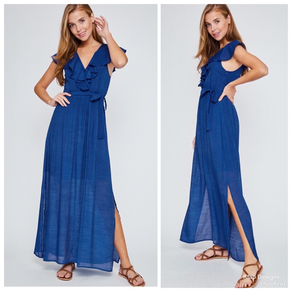 ā¤ļøLAST 1! Royal Blue Ruffled Neckline Maxi Dress - Picture 6 of 6